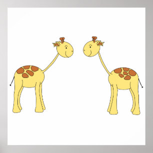 Affiche Deux Giraffes Face. Dessin