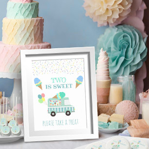 Affiche Deux glaces douces anniversaire gâter table signe