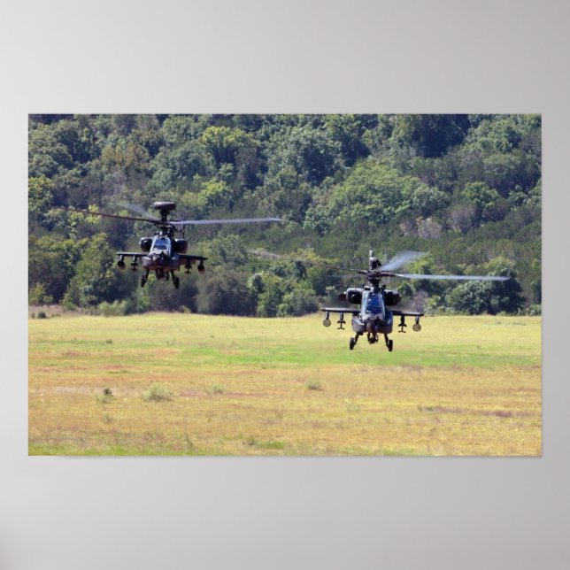 Affiche Deux hélicoptères Apache AH-64D (Devant)