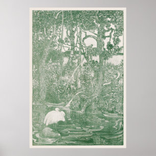 Affiche Deux hérons dans un étang forestier