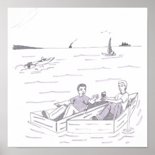 Affiche Deux hommes chacun dans de petites barques à côté