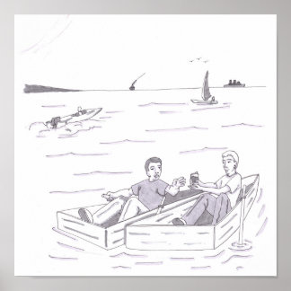 Affiche Deux hommes chacun dans de petites barques à côté
