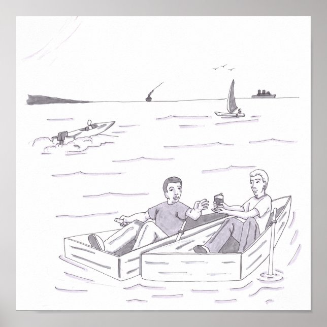 Affiche Deux hommes chacun dans de petites barques à côté  (Devant)