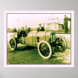 Affiche Deux hommes en voiture de course antique n° 16 Ind
