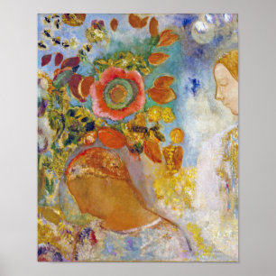 Affiche Deux jeunes filles parmi les fleurs, Redon