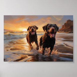 Affiche Deux Labradors sur la plage