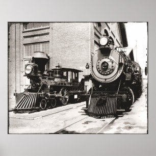 Affiche Deux Locomotives à vapeur