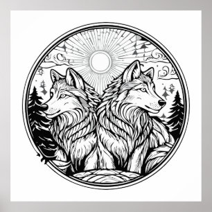 Affiche Deux loups