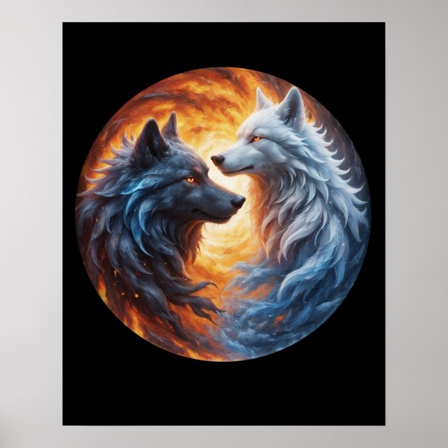 Affiche Deux loups Yin yang (Devant)