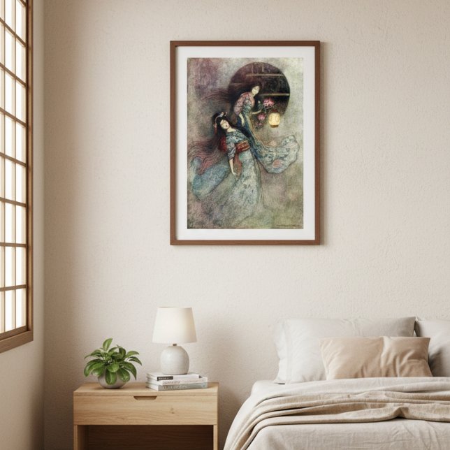 Affiche Deux maidens et lanterne de Warwick Goble (Créateur téléchargé)