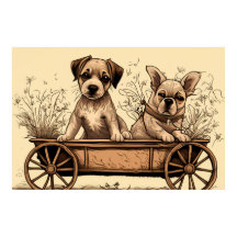 Deux mignonnes chiots dans une Wagon