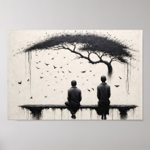 Affiche Deux moines contemplant la beauté de l'arbre et de