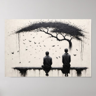 Affiche Deux moines contemplant la beauté de l'arbre et de