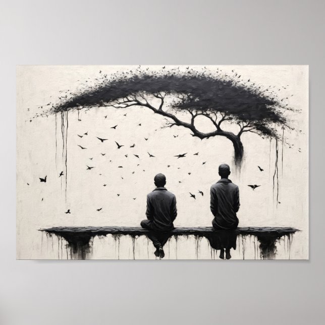 Affiche Deux moines contemplant la beauté de l'arbre et de (Devant)