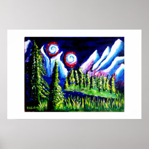 Affiche deux montagnes lunes art