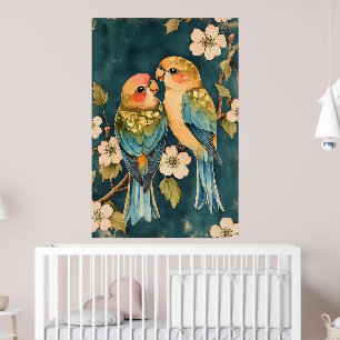 Affiche Deux oiseaux, qui semblent être des inséparables, 