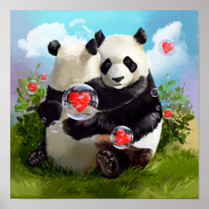Affiche Deux pandas amoureux dans leurs bras
