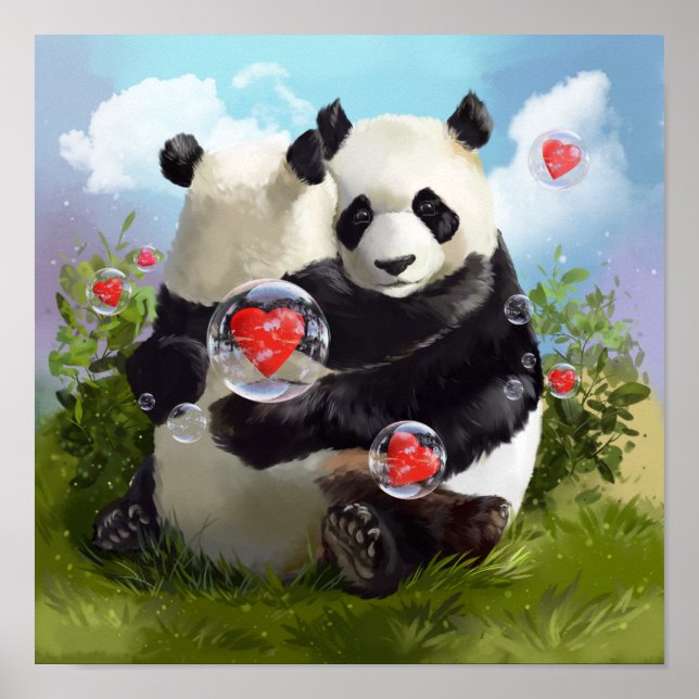 Affiche Deux pandas amoureux dans leurs bras (Devant)