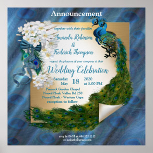 Affiche Deux paons sur la soie vert émeraude