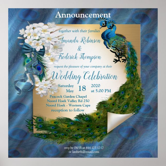 Affiche Deux paons sur la soie vert émeraude (Devant)