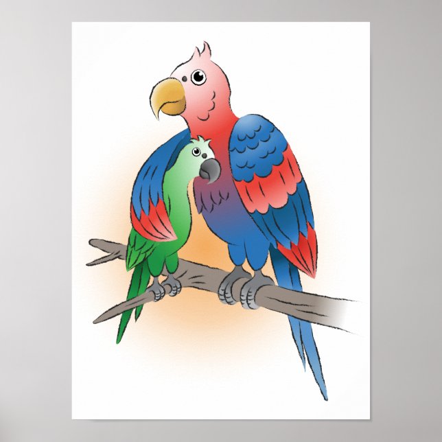 Affiche Deux perroquets Bonne fête des mères (Devant)