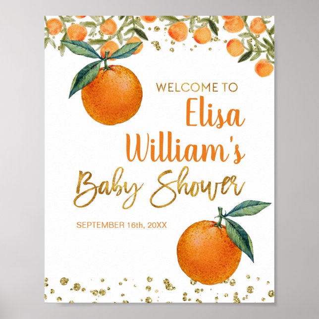 Affiche Deux petites cuties baby shower orange (Devant)