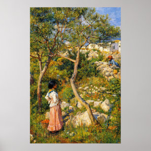 Affiche Deux petites filles italiennes près d'un village