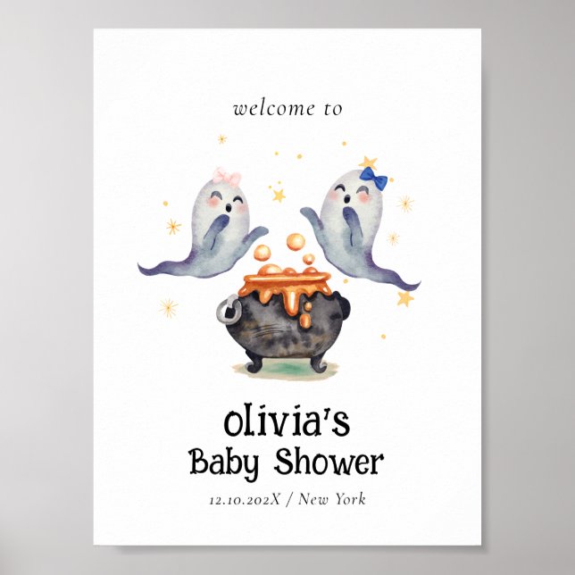 Affiche Deux petits Boos Ghost Twins Baby shower Bienvenue (Devant)