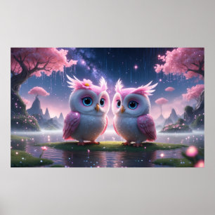 Affiche Deux petits hiboux dans un rêve