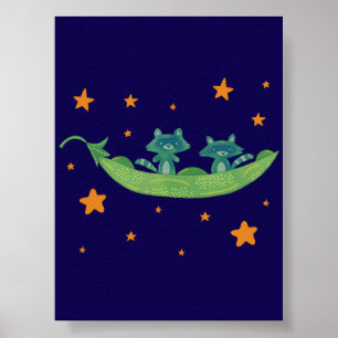 Affiche Deux ratons laveurs dans une cosse de pois Art f