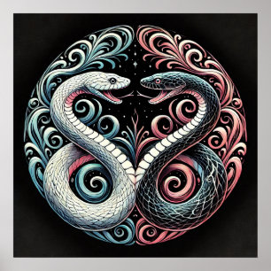 Affiche Deux serpents stylisés