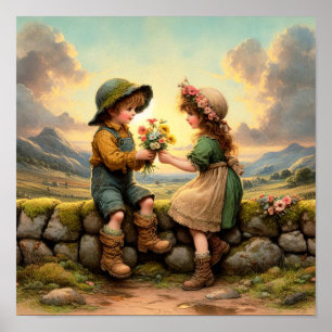 Affiche Deux serviettes Vintages adorables en vêtements de