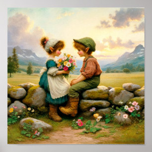 Affiche Deux serviettes Vintages adorables en vêtements de
