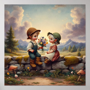 Affiche Deux serviettes Vintages adorables en vêtements de