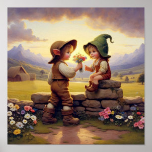 Affiche Deux serviettes Vintages adorables en vêtements de
