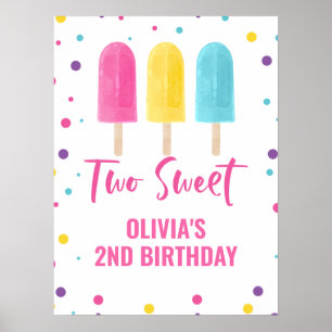 Affiche Deux Sweet 2ème anniversaire Glace arc-en-ciel