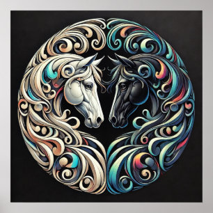 Affiche Deux têtes de cheval se faisant face