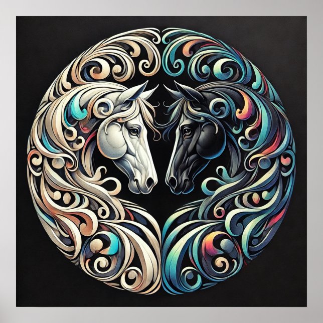 Affiche Deux têtes de cheval se faisant face (Devant)