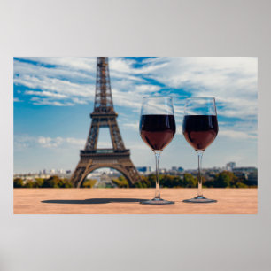 Affiche Deux verres de vin avec la tour Eiffel
