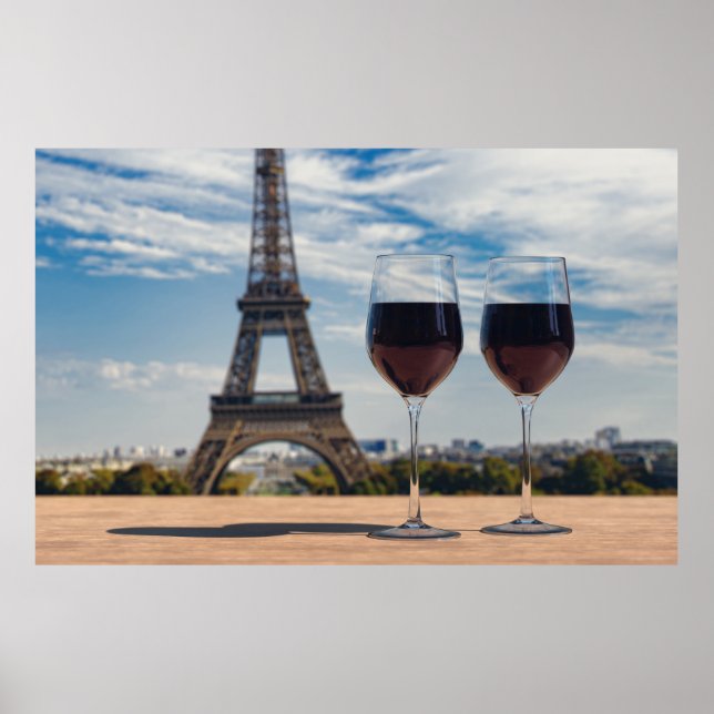 Affiche Deux verres de vin avec la tour Eiffel (Devant)