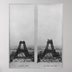 Affiche Deux vues de la construction d'Eiffel