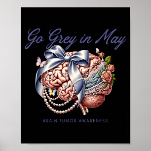 Affiche Devenez gris en mai ruban floral de sensibilisatio