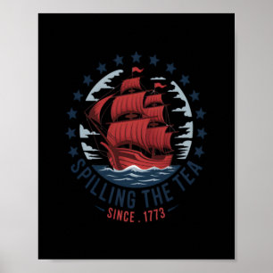 Affiche Déverser Le Thé Depuis 1773 Rouge Blanc Bleu 4ème 