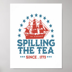 Affiche Déverser Le Thé Depuis 1773 Rouge Blanc Bleu Drôle