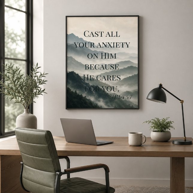 Affiche Déversez Votre Anxiété sur Lui Écriture de la Mont (Créateur téléchargé)