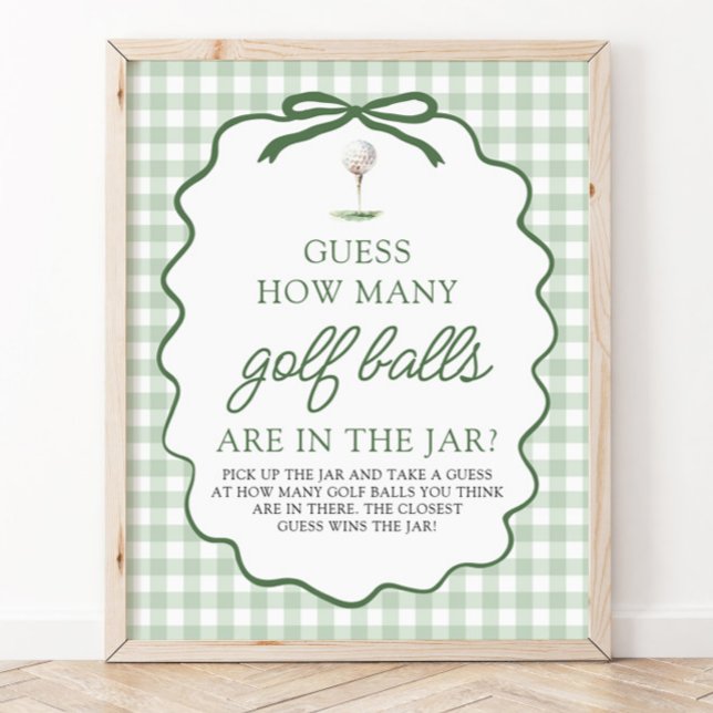 Affiche Devine combien de balles de golf pour le bébé au g (Green Golf Guess How Many Golf Balls Baby Shower Sign)