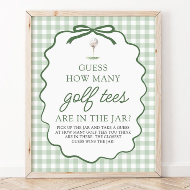 Affiche Devine Combien de Tés de Golf Bébé Fête Verte de G (Green Golf Guess How Many Golf Tees Baby Shower Sign)