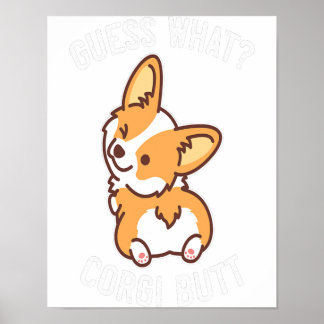 Affiche Devinez Ce Corgi Butt Funny Corgi Chien Pun Cadeau