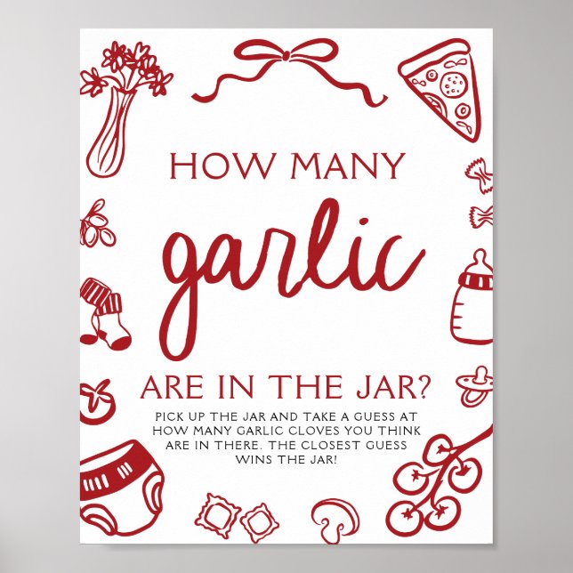 Affiche Devinez combien d'ail Baby Shower Pizza Italienne  (Devant)