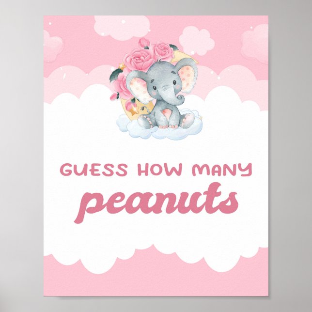Affiche Devinez combien d'arachides Baby shower d'éléphant (Devant)